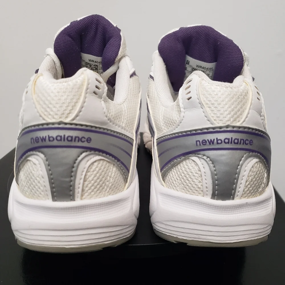New Balance White and Silver Athletic Sneakers with Purple Accents